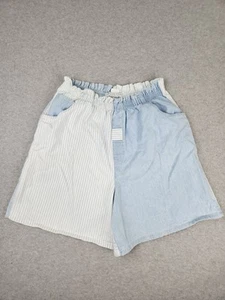 Vintage 80s High Rise Striped Denim Mom Jean Shorts Elastic Waist 20W XL USA - Bild 1 von 9