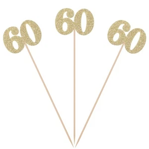 Pack of 10 Gold Glitter 60th Birthday Centerpiece Sticks Number 60 Table Topp... - Picture 1 of 1