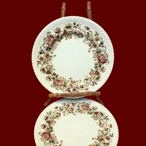 Johnson Bros England salad plates x2 Windsor Ware Green Margaret Rose pattern - Picture 1 of 7