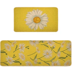 Spring Kitchen Mats Set of 2, Floral Daisy Kitchen Rugs and Door Mats, Non-Sl... - Picture 1 of 1