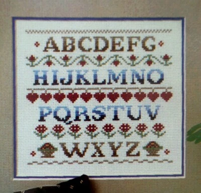 Cross Stitch Pattern ALPHABET SAMPLER Traditional ABC Flowers Hearts Basket - Image 1 of 4