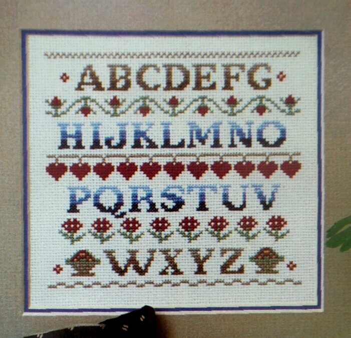 Cross Stitch Pattern ALPHABET SAMPLER Traditional ABC Flowers Hearts Basket - Image 1 of 4