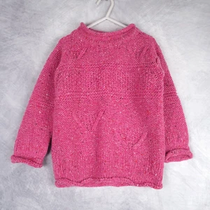 Roisin Dubh Wool Sweater Girls M / 4-5 Pink Aran Roll Neck Ireland Sweater FLAW - Picture 1 of 23