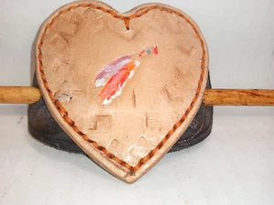 Hair BARRETTE - Leather HEART Shaped w/Indian FEATHERS - Picture 1 of 3