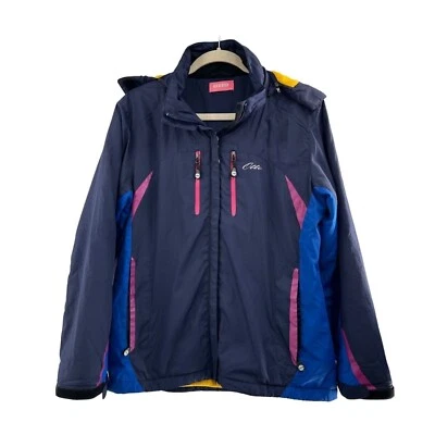 Chaqueta cortavientos Otto XL para mujer con capucha azul marino y amarillo retro impermeable Foto 1 de 4