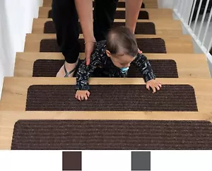 Non Slip Carpet Stair Treads, Set of 15, Rug Non Skid Runner for Grip Brown Kids - Picture 1 of 6