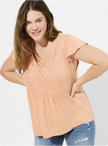 NWT Torrid Super Soft V-Neck Ruffle Tee Women’s Size 2X Short Sleeve White - Picture 1 of 10