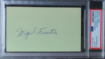 MIGUEL FUENTES SIGNED 3x5 INDEX CARD 1969 SEATTLE PILOTS DEC 1970 SUPER RARE PSA - Image 1 of 2