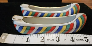 Vintage Porzellan Paar Schuh Aschenbecher gemarkt Korea Regenbogen Streifen Ist-Zustand - Bild 1 von 10