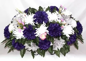XL Handcrafted Purple and White Mixture Cemetery Saddle Flower Arrangement - Picture 1 of 11