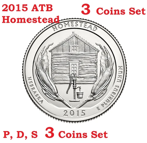 2015 P D S 3 Quarters set America the Beautiful Nebraska Homestead Monument coin Cover