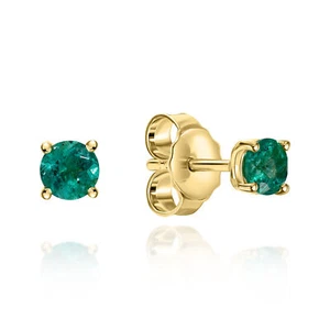 14K Yellow Gold Stud Earrings With 0.49 TCW Emerald Jewelry For Women Rare Gift - Picture 1 of 4