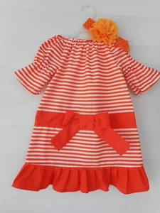Vestido a rayas naranja hecho a mano con diadema para niñas pequeñas varios tamaños - Imagen 1 de 4