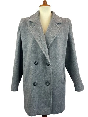 Vintage 80s Herman Kay Pea Coat Womens Size 8 Gray Wool Blend Button Front - Image 1 of 4