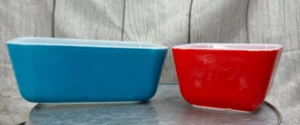 Vintage Pyrex Refrigerator Dishes Red & Blue W/ 1 Lid = - Picture 1 of 11