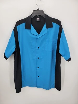 Hilton Bowling Shirt Mens Large Blue Black Colorblock Guayabera 90s Retro Y2K - Image 1 of 4