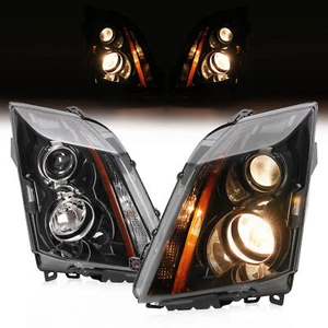 Halogen Type Black Headlights For Cadillac CTS CT-S 2008-2014 LH+RH w/Bulbs - Picture 1 of 19
