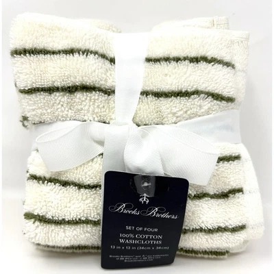 "Toallitas de algodón a rayas verde crema Brooks Brothers 4 medidas 13 X 13""" Foto 1 de 4