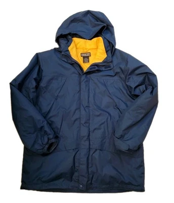 Men's Lands End Size L Navy Blue and Yellow Hooded Zip Out Lining - Image 1 of 4