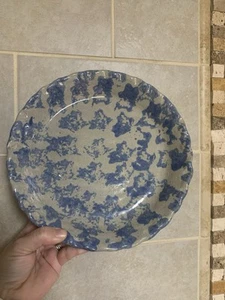 Hand Thrown Studio Art Pottery Scalloped Edge Glazed Pie Plate  Blue/Tan 8” - Picture 1 of 3