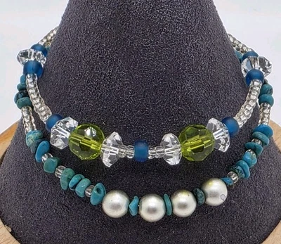 Dos Pulseras de Piedra Natural - Cristal de Cuarzo Talla 6 y Howlita Teñida Esterlina Talla 7 Foto 1 de 4