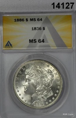 1886 MORGAN SILVER DOLLAR ANACS CERTIFIED MS64! #14127 - Image 1 of 3