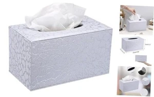 Rectangle Tissue Box Cover - Leather Tissue Box with Magnetic Large Silver - Picture 1 of 7