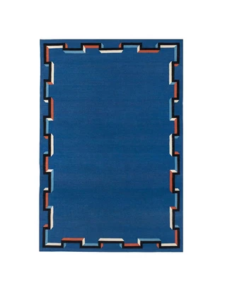 Antique Swedish Rug Blue Vintage Kilim Boho Handmade Flat weave Border Area Rugs - Image 1 of 4