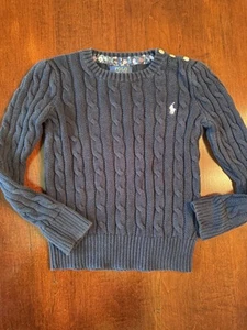 Polo Ralph Lauren Girls Cable-Knit Cotton Sweater Navy Blue Size 5 - Picture 1 of 8