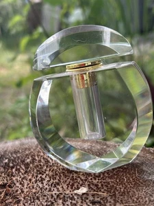 Botella de perfume vintage de vidrio facetado Art Deco MCM borde de latón HERMOSO - Imagen 1 de 23