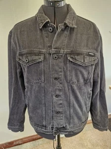 Superdry Mens Jacket Large Black Denim Trucker Biker Utility Jeans Fitted - Picture 1 of 10