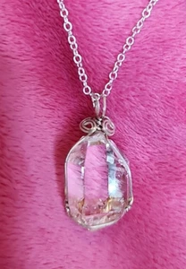 Herkimer Diamond Quartz Crystal Wire Wrapped Pendant 925 Silver 24 inch chain - Picture 1 of 8