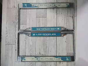 Chrome License Plate Frame MLB Los Angels Dodgers Used 1 Pair - Picture 1 of 6