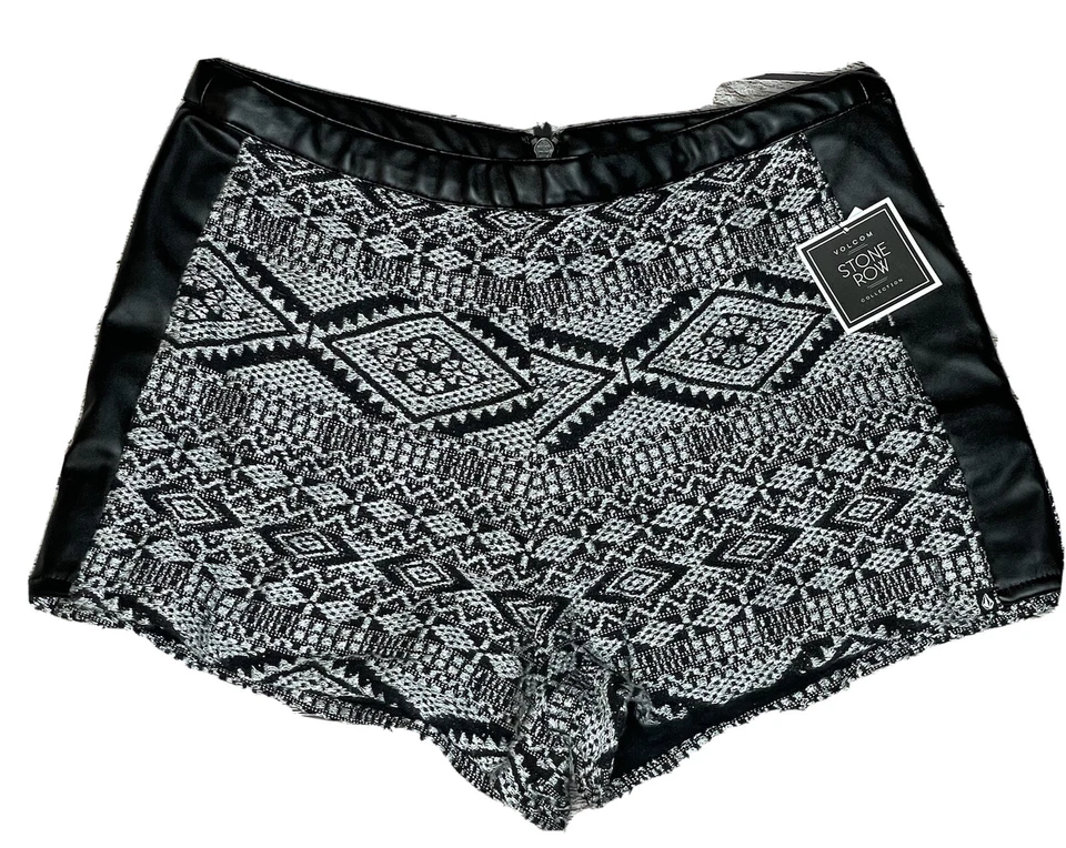 NEW Juniors Volcom Stone Row Silver Black Sparkly Faux Leather Shorts Medium NWT - Image 1 of 4