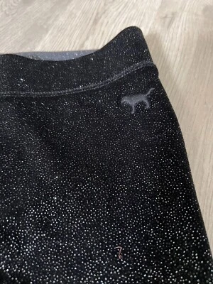 Victoria’s Secret ROSA Leggings Para Mujer Negro Plata Terciopelo Metálico Brillante Foto 1 de 4