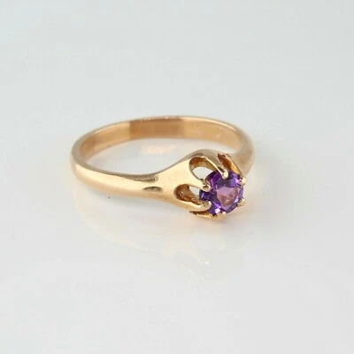 Anillo Belcher solitario amatista oro rosa 14K talla 6,75 circa 1950 Foto 1 de 4