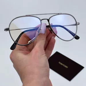 Tom Ford Women Eyeglasses Gunmetal Blue Light Block Round FT5800 008 BRAND NEW - Picture 1 of 10