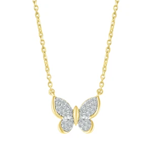 1.50 CT Lab Created Diamond Butterfly Pendant 18" Chain 14K Yellow Gold Plated - Picture 1 of 4