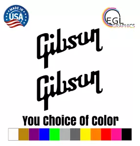 Pair Gibson Guitar Logo 6" Wide White Vinyl Decal Sticker - Picture 1 of 24