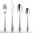 24 Piece Cutlery Set, HaWare Stainless Steel Hammered Flatware Set Service for &