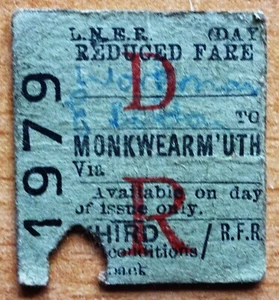 LNER Railway Ticket - East Boldon to Monkwearmouth - 1943 - Closed 1967 - WW2 - Picture 1 of 3