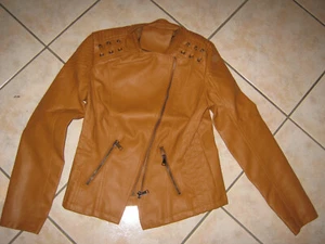 Damen Jacke cognac braun BIker Leder Look Polyester Futter Gr S neu ovp - Bild 1 von 10