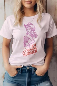 Hot Cowgirl Summer, Retro Western Graphic Tee - Picture 1 of 23