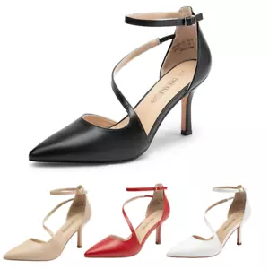 Women Stilettos High Heel Ankle Strap Pumps Close Pointed Toe Dress Pump Shoes - Picture 1 of 32