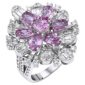 Luxurious Floral Design 4.75CT Amethyst & Lab-Created 3.25CT White Sapphire Ring - Picture 1 of 6