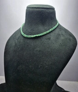 emerald gemstone round 2 mm beads 27" 2 layer sterling silver jewelry necklace - Picture 1 of 11