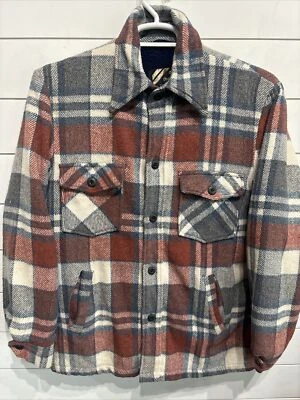 Vintage Sears Wool Blend Brown Plaid Sherpa Lined Shacket Jacket Large Tall 70s - Image 1 of 4