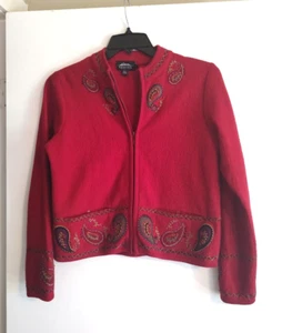 Maglione donna design islandese full zip rosso verde 100% pura lana taglia - SMALL - Foto 1 di 11