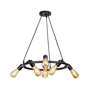 6-Light Wagon Wheel Farmhouse Chandelier - Round Dining Room & Kitchen Island... - Picture 1 of 8