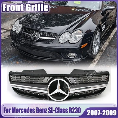 Chrome Black Front Grille For Mercedes Benz SL-Class R230 07-09 SL500 SL600 SL55 - Image 1 of 4